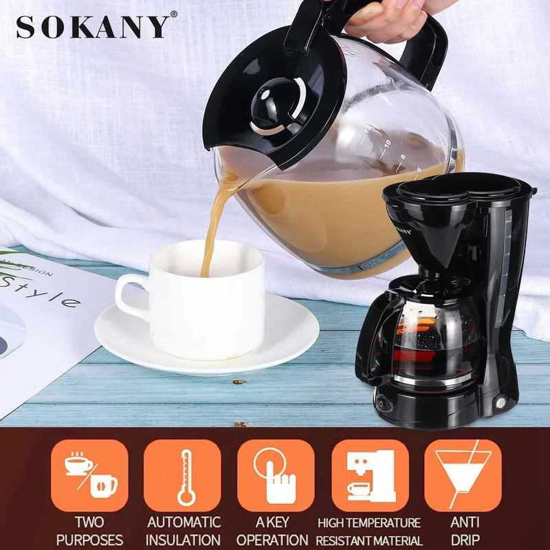 12 Cups Coffee Machine Mini Automatic Dripping Home Office Coffee Maker Multi-function Brew Tea Coffee home appliances