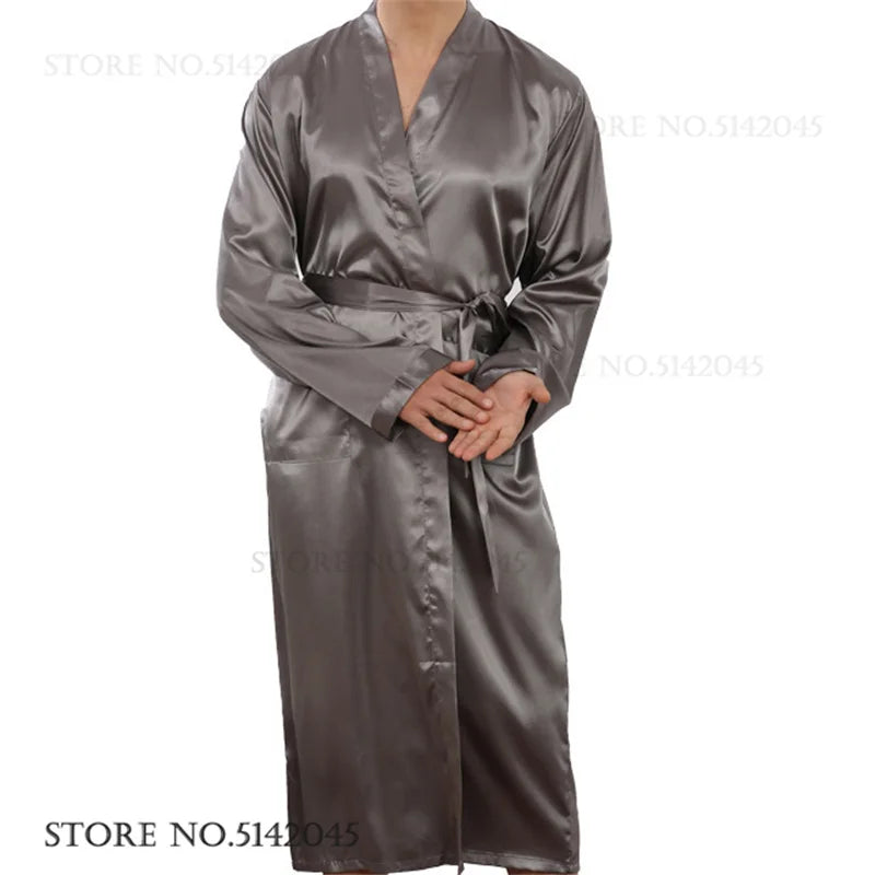 Plus Size Men's Robe Sleepwear Loose Silk Satin Kimono Bathrobe Gown Spring Summer New Casual Homewear Night Clothes Male Pajama