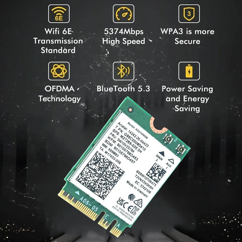 KEBIDUMEI AX210NGW WiFi 6E Card Bluetooth 5.3 2.4G/5G/6GHz 802.11AX M.2 NGFF Wireless Network Adapter For - Visuel 3 | SAMAG