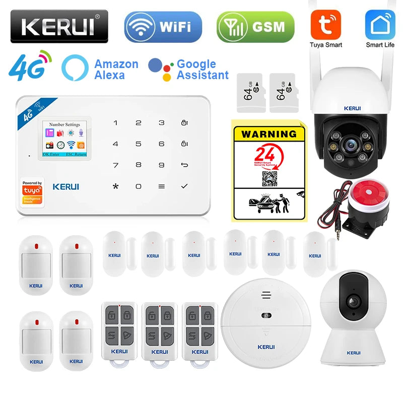 KERUI W184 4G WIFI GSM Alarm Security Alarm System Kit Wireless Home Tuya Smart APP Control Motion Sensor Burglar Support Alexa
