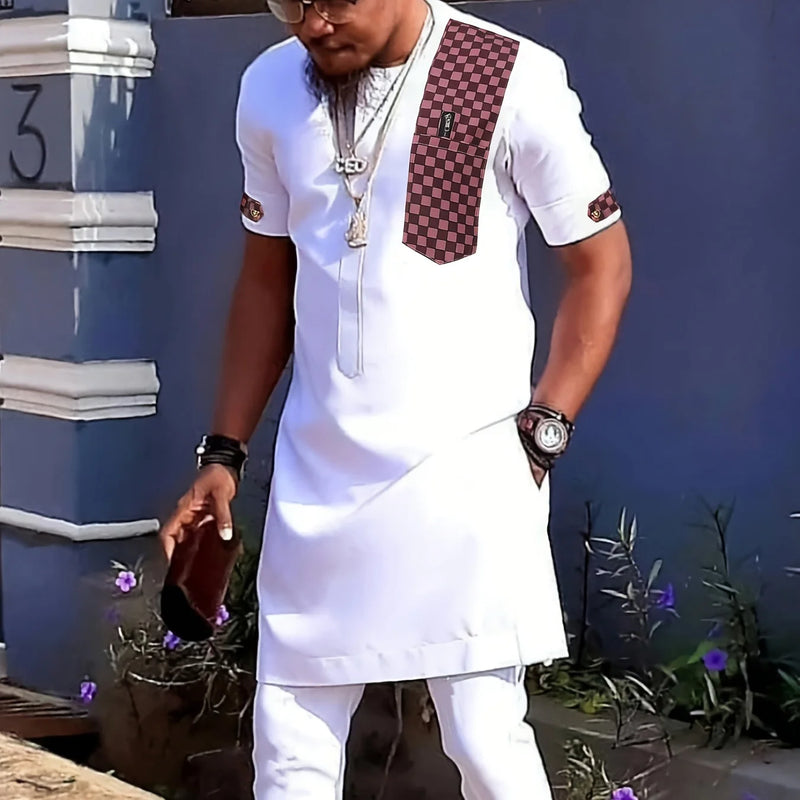 New 2Pc African Traditional O - Neck Outfit Dashiki Muslim Costume For Men Luxury Brand Clothing Full Pant - View 5 | SAMAG