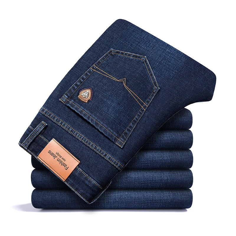 SHAN BAO autumn spring fitted straight stretch denim | SAMAG