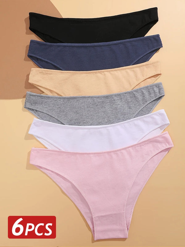 6pcs Cotton Women's Lingerie M-XXL Solid Seamless Panties Sexy Breathable Low-Waist Briefs Female Soft Comfortable Underpants