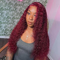 30 38 40 Inch 99J Burgundy Deep Wave Human Hair Wig 13x6 HD Transparent Lace Frontal Wig 200 Density Colored Human Hair Wig Pre Plucked For Women