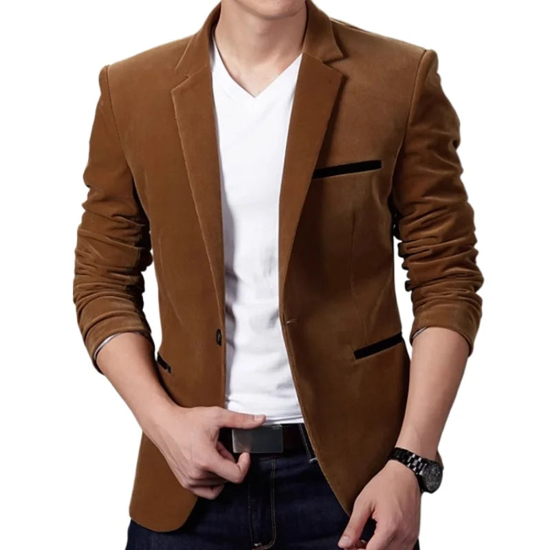 2025 New Autumn Coffee Elegant Slimming Corduroy Suit for Men, Burgundy Skin Friendly Fabric Casual Men's Jacket, Asian Sizes
