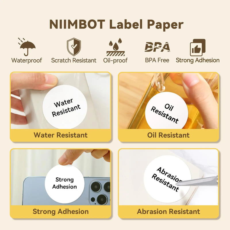 5 Rolls 30-50mm Thermal Label Paper Rolls White Color Waterproof for Niimbot B1 B21 B203 B3S Label Printer Barcode Name Printing
