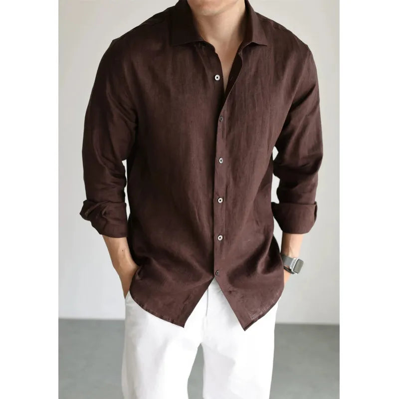 Men's Linen Shirt Cotton Blend Long Sleeve Button Down | SAMAG
