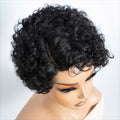 Natural Brown Short Pixie Cut Part Lace Jerry Curly 100% Human Hair Wigs With Bangs For Women Peruvian Remy Hair Glueless Wigs
