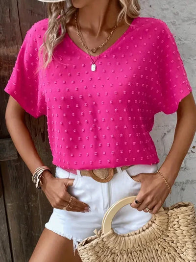Women's Casual Swiss Dot & Ruffle Sleeve Keyhole Back | SAMAG