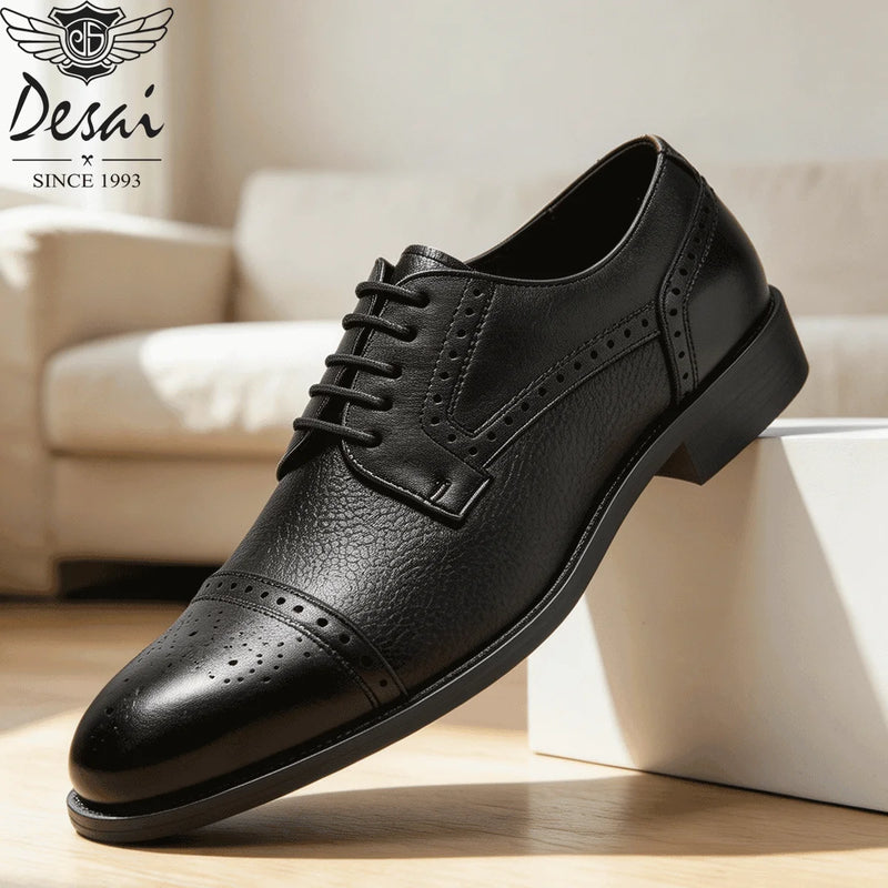 Desai Men's 2026 Cap Toe Brogue Oxford Shoes Genuine Leather Lace Up Formal Business Wedding Dress Shoes
