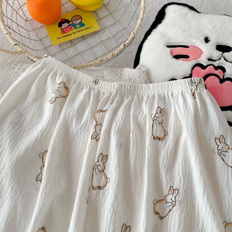 Cartoon Hello Kitty Summer Cardigan Lapel Women's Pajama Set Cloud Cotton Cute Printed Casual Loungewear Three-piece Set