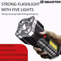 5LED High Power Led Flashlights Rechargeable Camping Spotlight with Side Light 3 Lighting Modes for Camping Adventure Outdoor