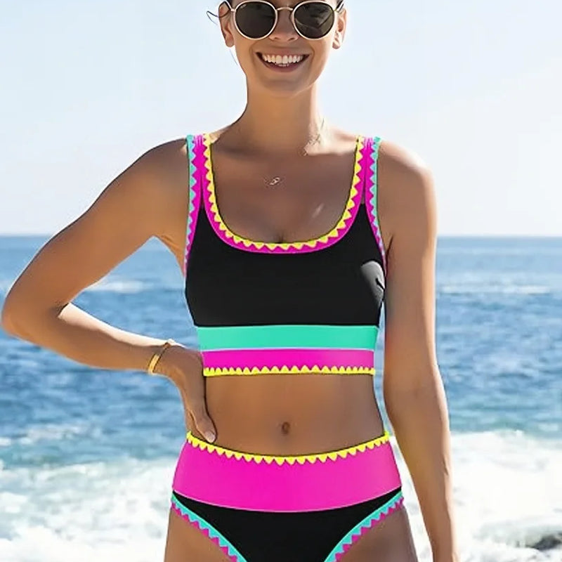 Women's Bikinis And Tankinis High Waist Color-blocked | SAMAG