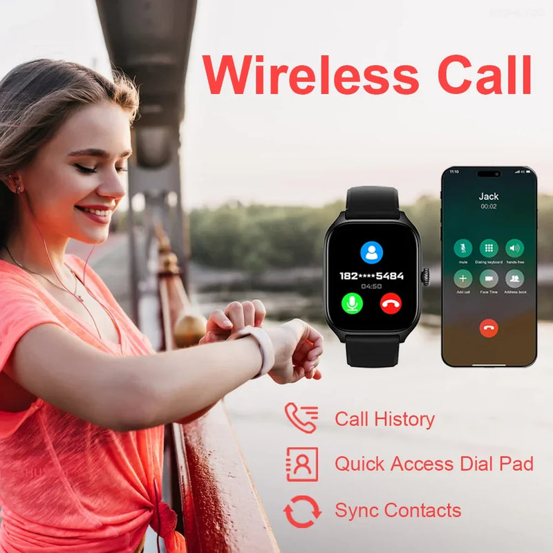 LAXASFIT 2025 New Women's Smart Watch 2.01 Full Touchscreen Bluetooth Call Heart Rate Monitor Sports Men's Smartwatch