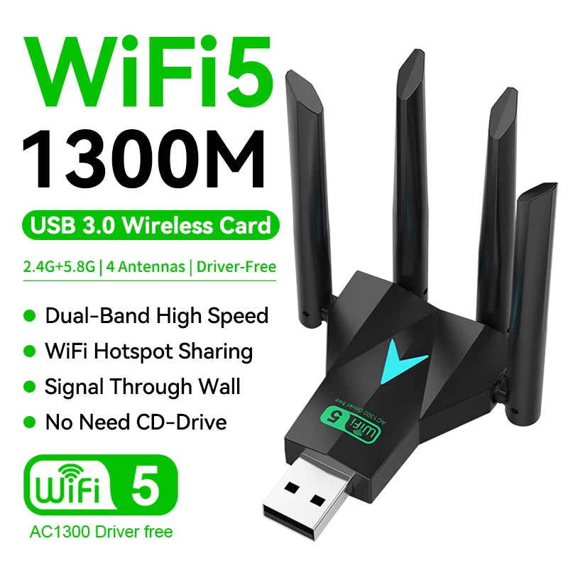 1300Mbps WiFi USB Adapter Dual Band 2.4G+5.8G Driver - free 4 Antennas 3.0 High - Speed Wireless Card - Visuel 8 | SAMAG
