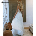 Romantic Thin Strap V Lace Boho Wedding Dress Chiffon - View 3 | SAMAG