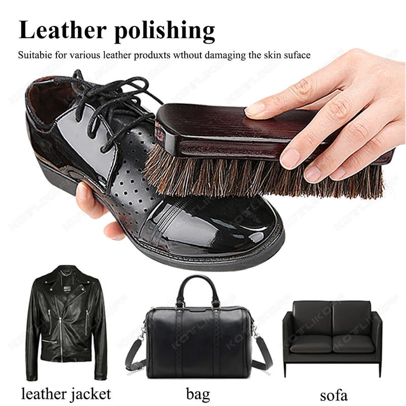 KOTLIKOFF 1/2 PCS Handle Details Polishing And Cleaning Brush Horse Hair Wood Brush Leather Shoe Care And Cleaning Shoe Brush