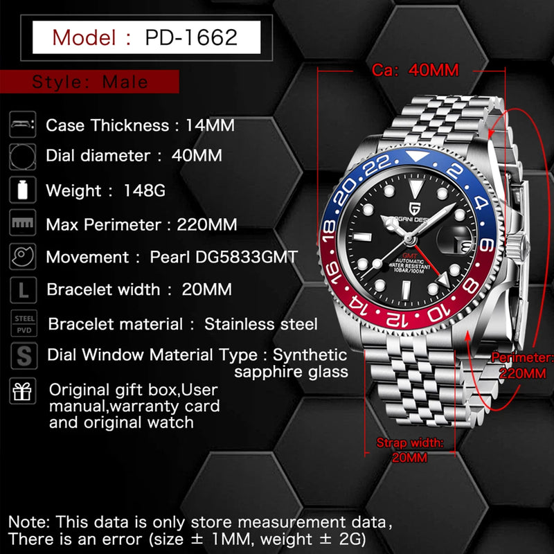 2026 New PAGANI DESIGN Luxury Men Mechanical Watches Stainless Steel GMT Watch Top Brand Sapphire Glass Men Watch reloj hombre