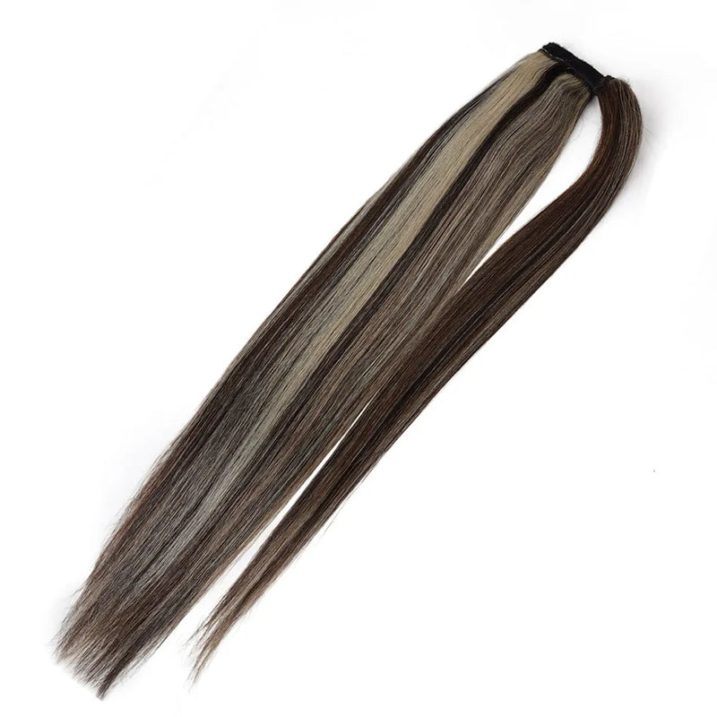 Straight Human Hair Ponytail Wrap Around Horsetail Clips-In Brazilian Remy Hair Ponytail Wig 120g