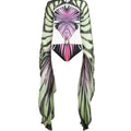 Butterfly Wing Print Jumpsuit Bodycon Skirt Sets Women Sexy Hollow Out Backless Irregular Long Sleeve Slim Jumpsuits Slit Skirts