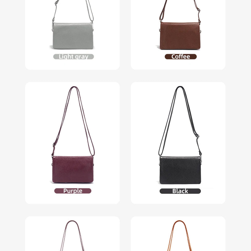 Zency New Soft Plain Color Leather Bag Multiple Pockets Women's Bag Genuine Leather Shoulder Crossbody Versatile Commuting Bag
