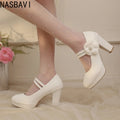 Platform Women's High Heels 8.5cm Pumps Fashion Flower Mary Janes Shoes Size 33- 48 Pink Black White Heeled Wedding Office Shoes