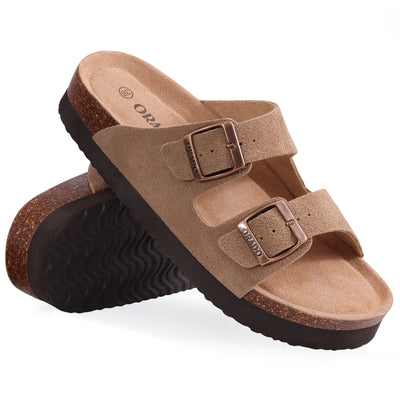 Kidmi New Men Sandals Double Buckle Cork Suede Slippers | SAMAG