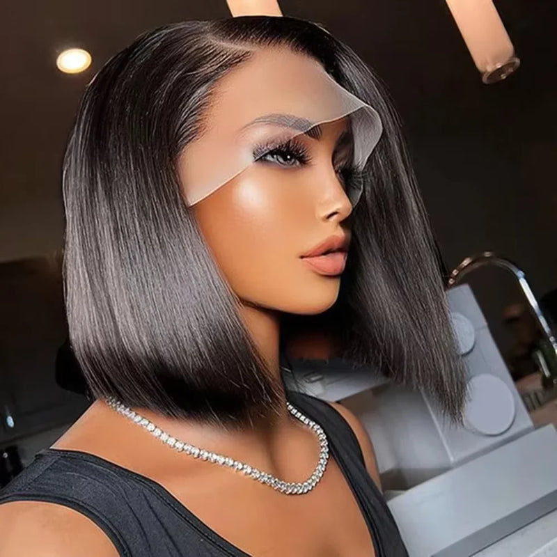 8-14inch 13x4 Bob Wig Human Hair 220% Density Straight HD Lace Front Wigs Human Hair Pre Plucked Invisible Knots Straight Lace Front Bob Wigs for Women