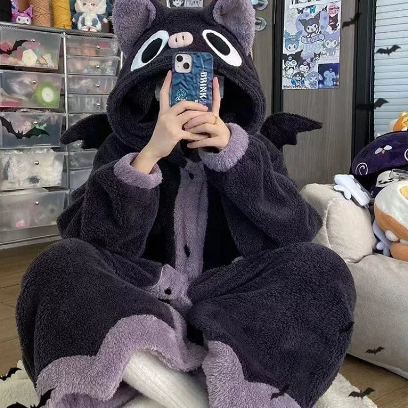 Winter Pajamas For Women Cartoon Hooded Long Robe Cute | SAMAG