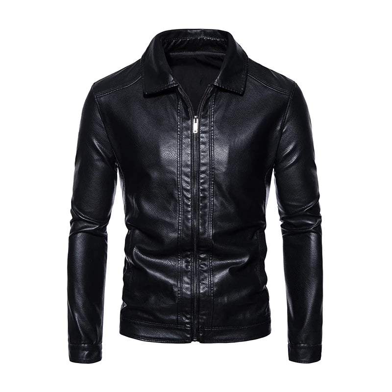 Spring Men's PU Leather Jacket Business Male Slim Fit Jacket Motorcycle Jackets Faux Leather Casual Windproof Black Leather Coat