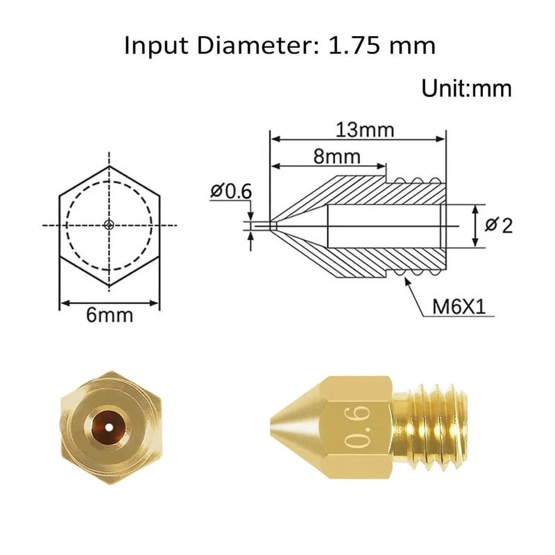 0.4/0.6mm MK8 Extruder Nozzle 3D Printer Nozzle for Creality Ender 3/3 Pro/3 V2, Ender 5/5 Pro, CR-10/10S, Makerbot, 3D Printer