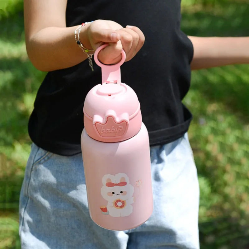 480ml Kids Thermos Bottle Cute Children's Thermal Water Bottle with Straw Stainless Steel Thermos Mug for Kid Portable Water Cup