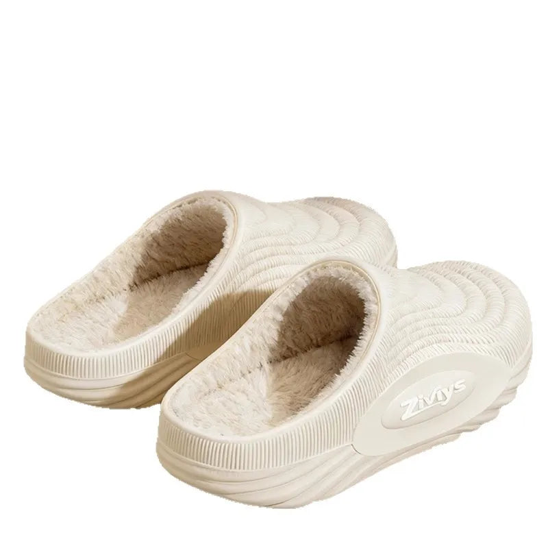 2025 New Men's Thick Bottom Waterproof Non-Slip Warm Home Outdoor Wear Fleece Lined Couple Cotton Slippers Winter EVA
