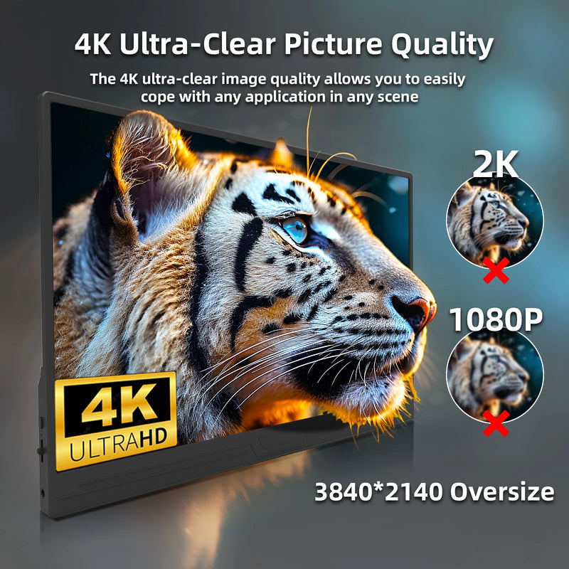 ZSUS 3840*2160 13-inch 4K Portable Monitor 60HZ For Laptop XBox PS4 / 5 Switch TV Box Cell Phone PC Extension Mobile