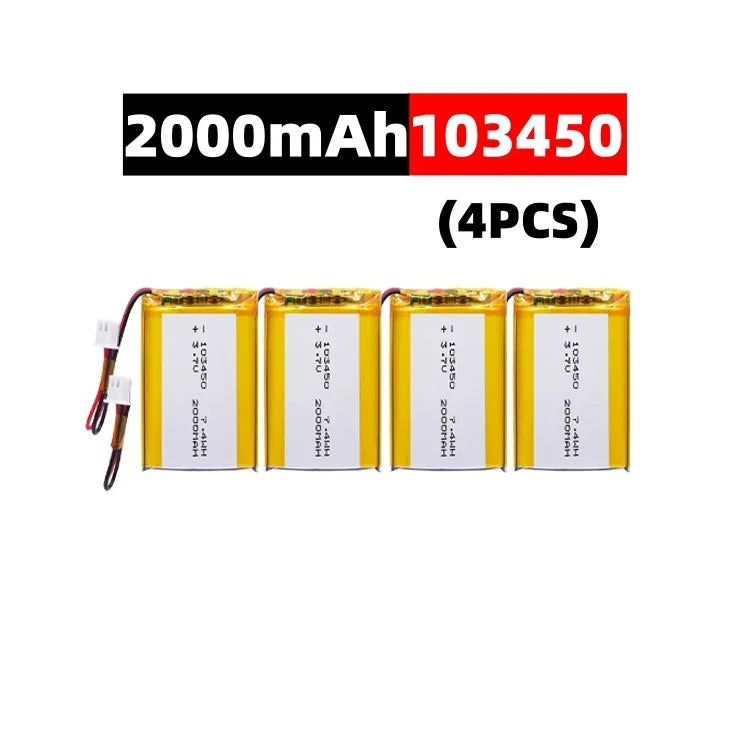 103450 3.7V 2000mAh Polymer Lithium Rechargeable Battery jst PH 2.0mm 2pin plug for Camera GPS navigator MP5 Bluetooth Headset