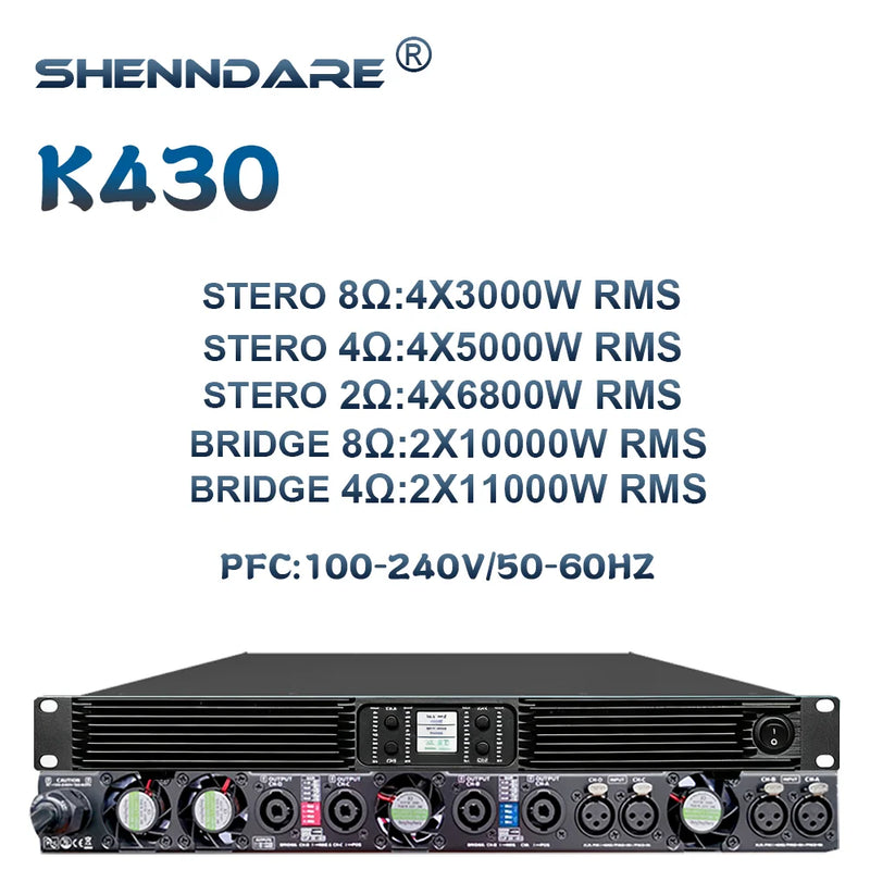 ShennDare 4x2800W Audio Professional Power Amplifier 4 Channels 1U Subwoofer Amplifier Class D Line Array Speaker Preamplifier