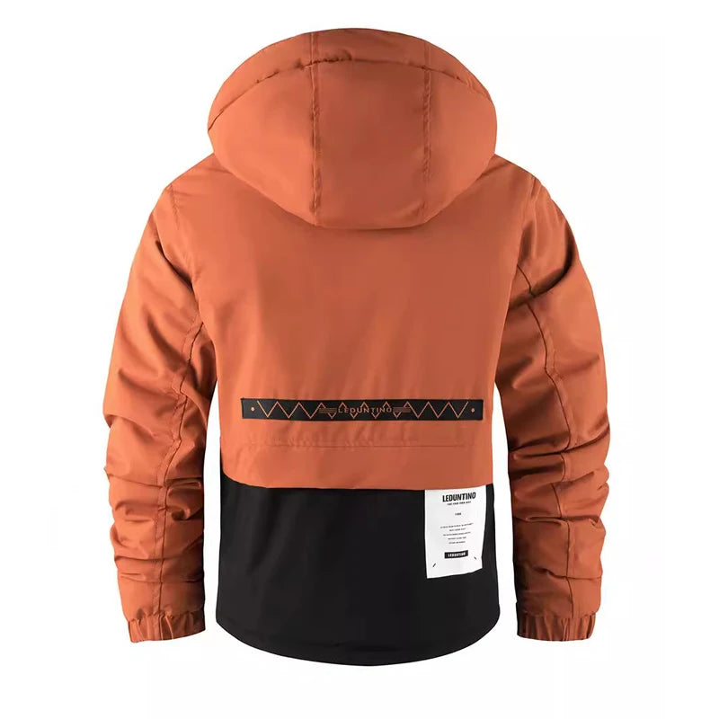 Winter Men's Mountain Ski Parkas Fashion Men Cotton Warm Down Padded Fashion Men Hiking Thermal Windbreaker Hooded Jacket