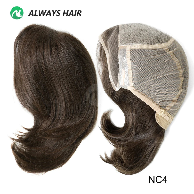 Alwayshair 100% European Virgin Hair Wig 6" 8"10" Injection Lace Lady Wig Silky Straight Short Human Hair French Lace Front Wigs