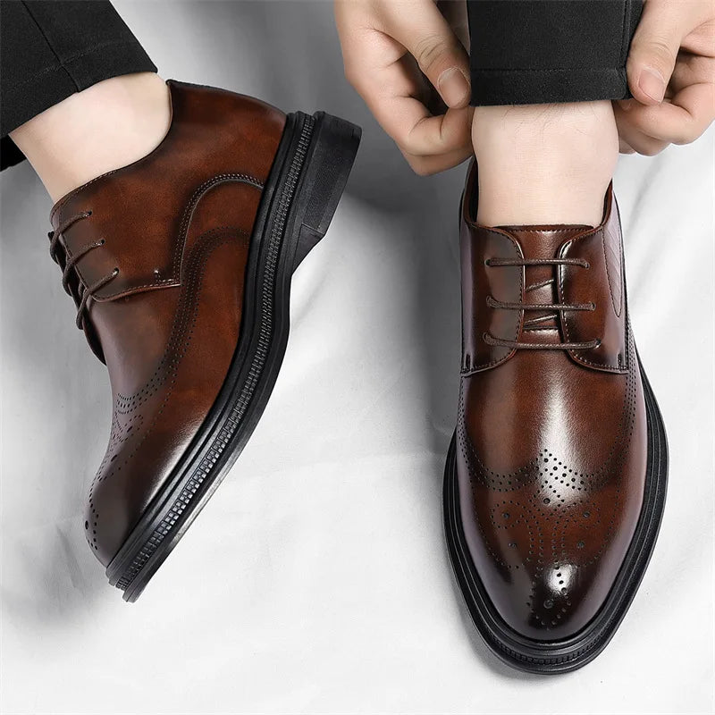 Men's leather shoes, men's 2026 business formal wear, casual wedding groom's shoes, work British dress shoes