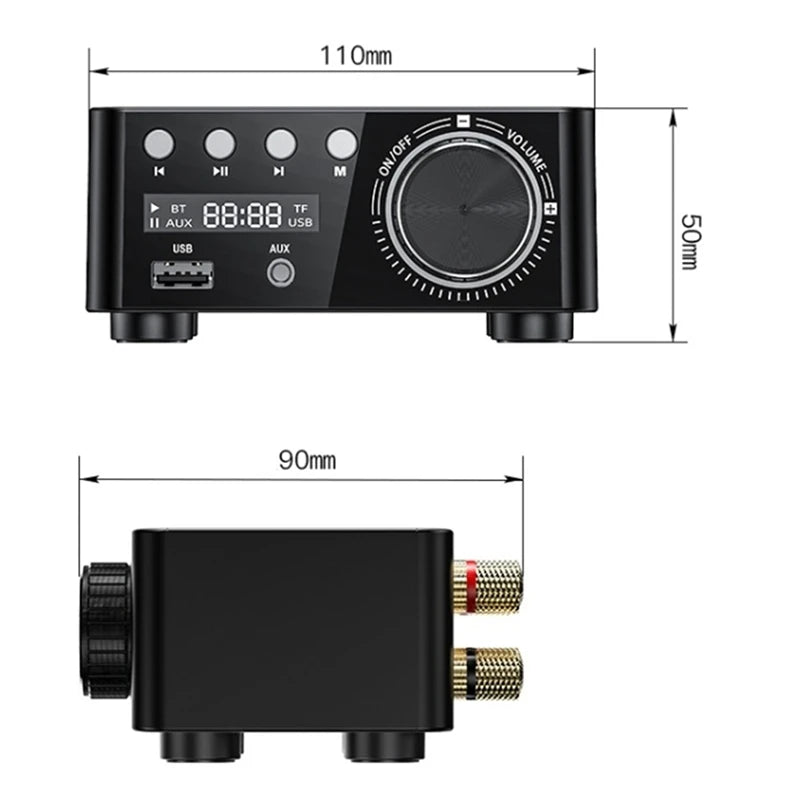 50W + 50W 100W Bluetooth 5.0 Amplifier Digital Audio Power Amp Class D USB AUX TF Home Theater Hifi Stereo