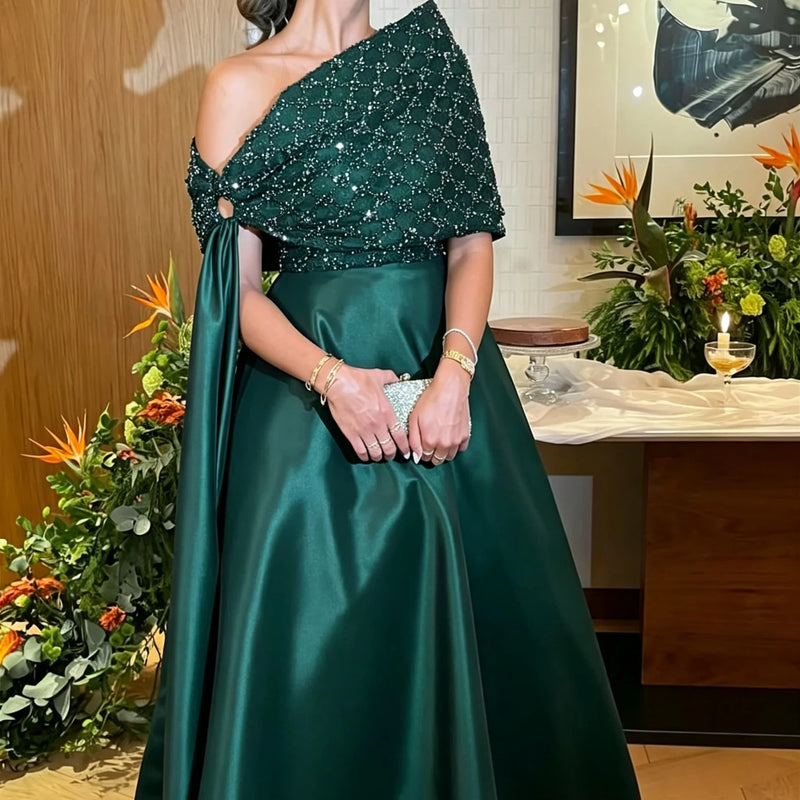 Luxury Asymmetric Off Shoulder A-Line Evening Dress Bead | SAMAG