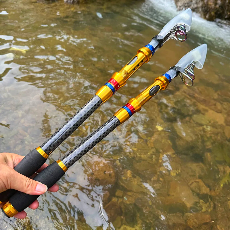Fishing Rod and Reel Set 1.8-3.6m Carbon Telescopic Fishing Rod Pole with Metal Spool Spinning Reel Saltwater Freshwater Kits