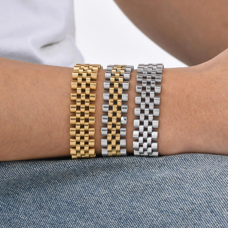 15MM Chunky Watch Band Bracelets for Men,19CM Magnetic Stainless Steel Links Wristband,Stylish Jewelry Gifts for Dad Husband Son