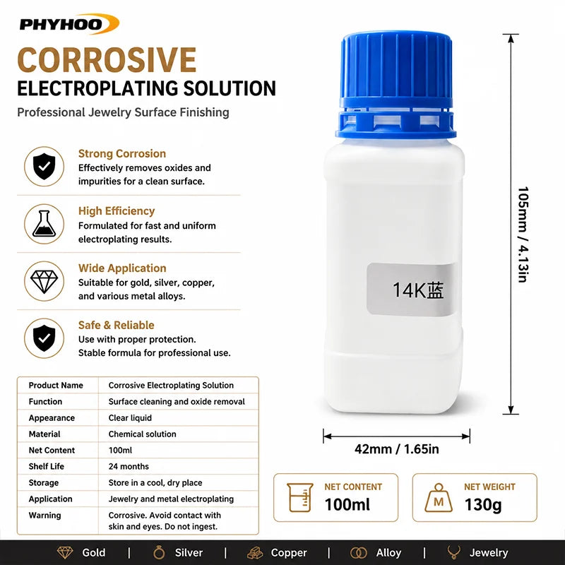 PHYHOO Professional Jewelry Electroplating Solution Kit Gold Silver Rose Plating Formula Fluid System For Workshop DIY Crafts