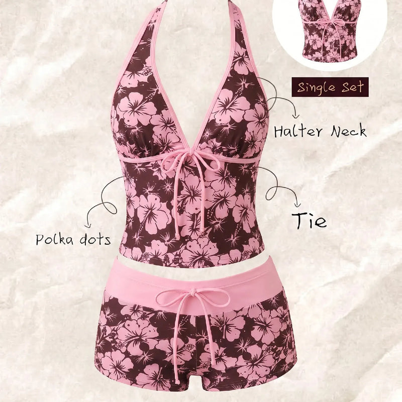 Women Bikinis Set Vintage Striped Floral Tankini Swimsuit | SAMAG