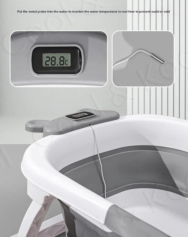 Foldable Silicone Baby Bathtub with Temperature Sensing, Non-Slip & Portable Infant Bath
