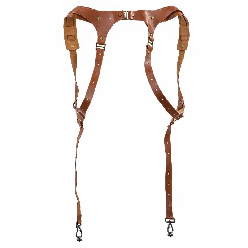 Mens Leather Chest Chain Suspender Harness Belt, Sexy Bondage Straps Crop Top, Punk Gay Club Costume (Straps-Brown)