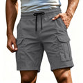 Men Solid Color Drawstring Cargo Shorts Elastic Waist | SAMAG