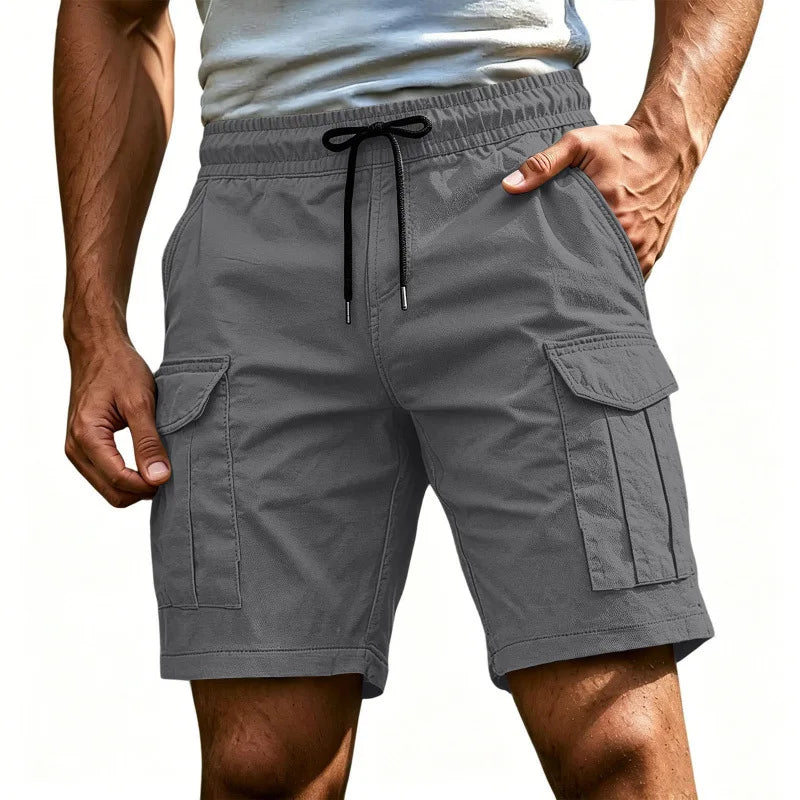 Men Solid Color Drawstring Cargo Shorts Elastic Waist | SAMAG