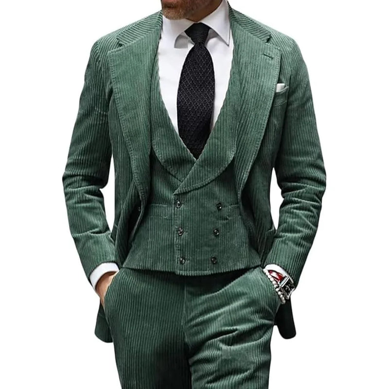 Camel Velvet Men's Suit 3 Piece Corduroy Blazer Vest Pants Set for Business Events Wedding Grooms Banquet Party Custom Tuxedo